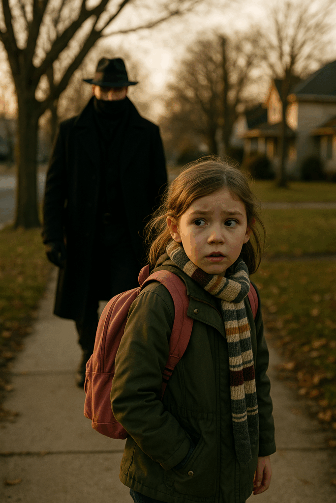 A Little Girl Noticed a Man in Black Following Her — But When Police Arrived, They Told Her Father Something He’ll Never Forget…
